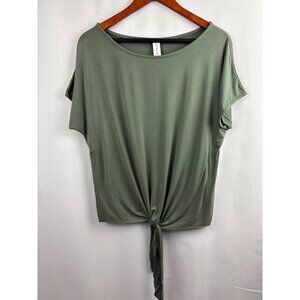Women’s Mystyle Size 2 Army Green Short Sleeve Shirt with Tieknot